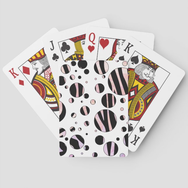 Black and Pink Zebra Polka Dots Playing Cards (Back)