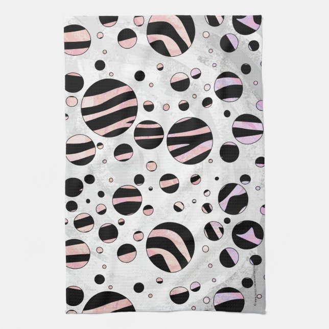 Black and Pink Zebra Polka Dots Tea Towel (Vertical)