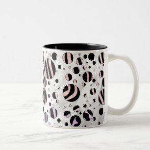 Black and Pink Zebra Polka Dots Two-Tone Coffee Mug