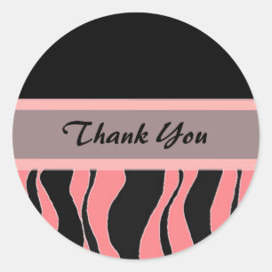 Black and Pink Zebra Print Thank You Classic Round Sticker