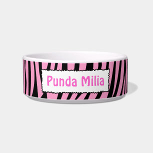 Black and Pink Zebra Stripes Personalised Pet Bowl
