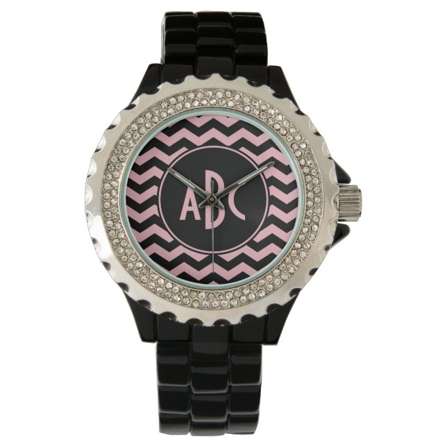 Black and Pink Zigzag Monogram Watch (Front)