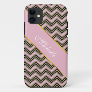 Black and Pink Zigzag Pattern iPhone 11 Case