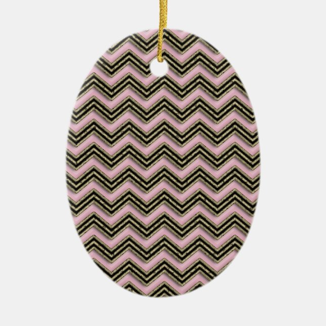 Black and Pink Zigzag Pattern Ceramic Tree Decoration (Front)
