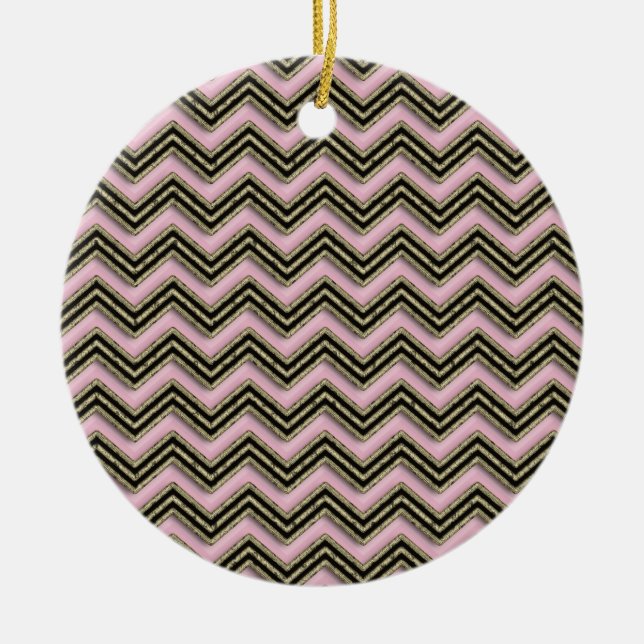 Black and Pink Zigzag Pattern Ceramic Tree Decoration (Front)
