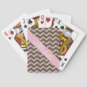 Black and Pink Zigzag Pattern Playing Cards