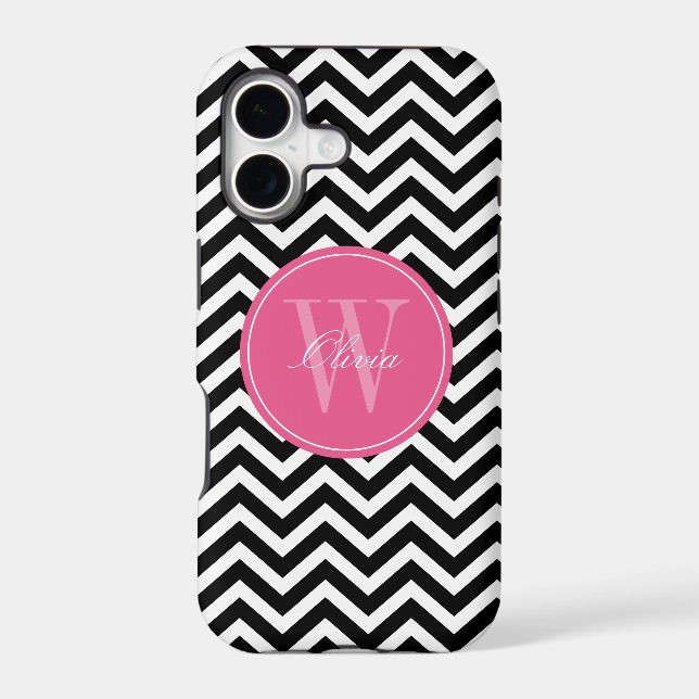 Black and Pink Zigzags Pattern Monogram (Back)