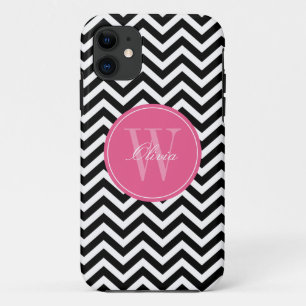 Black and Pink Zigzags Pattern Monogram iPhone 11 Case