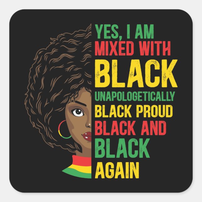 Black and Proud | Unapologetic | Black Queen Square Sticker (Front)