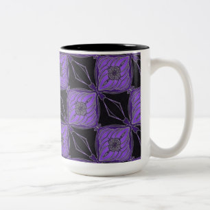 Black and Purple Abstract Floral Diamonds Mug