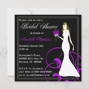 Black and Purple Bridal Shower Invitation