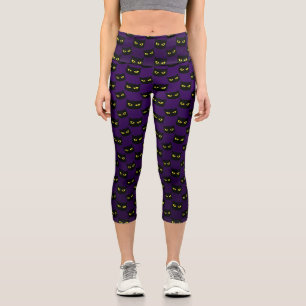Black and purple cat Halloween pattern Capri Leggings