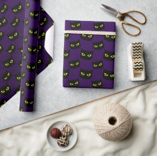 Black and purple cat Halloween pattern Monogram Wrapping Paper