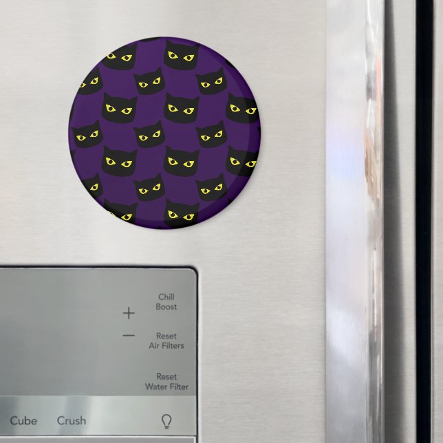 Black and purple cat yellow eyes Halloween pattern Magnet (In Situ (Fridge))
