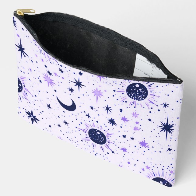 Black and Purple Celestial Sun Moon Stars Accessory Pouch (Open)
