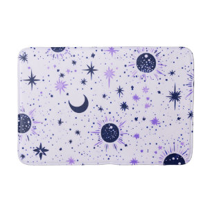 Black and Purple Celestial Sun Moon Stars Bath Mat