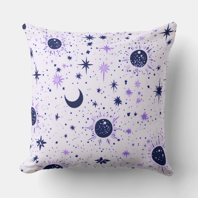 Black and Purple Celestial Sun Moon Stars Cushion (Front)
