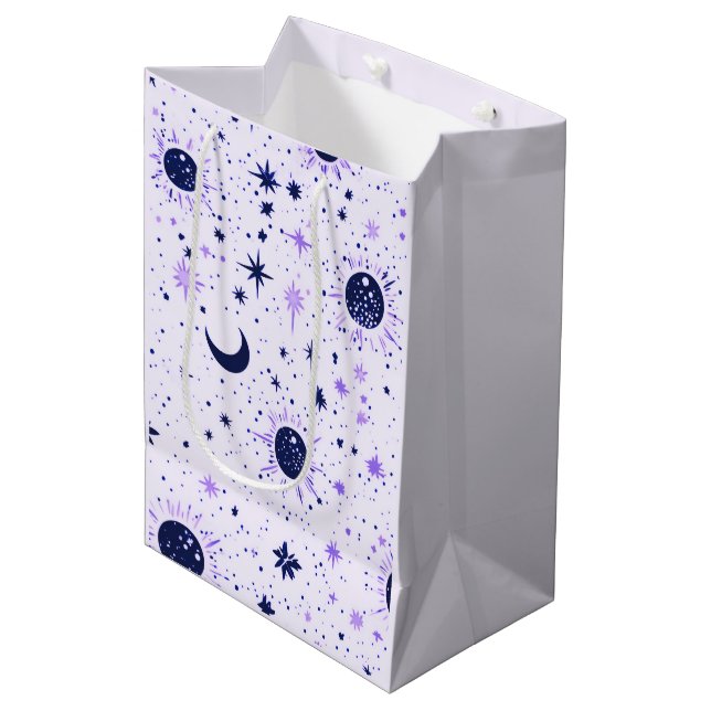 Black and Purple Celestial Sun Moon Stars Medium Gift Bag (Front Angled)