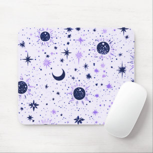 Black and Purple Celestial Sun Moon Stars Mouse Mat