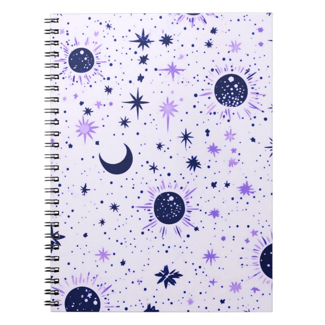 Black and Purple Celestial Sun Moon Stars Notebook (Front)