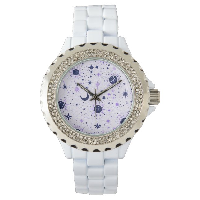 Black and Purple Celestial Sun Moon Stars Watch (Front)