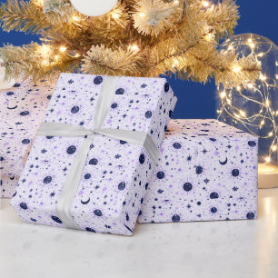 Black and Purple Celestial Sun Moon Stars Wrapping Paper