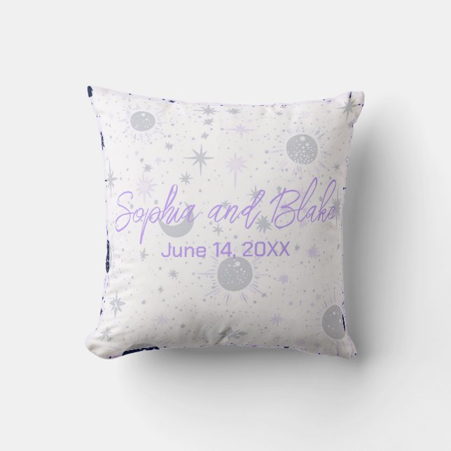Black and Purple Celestial Wedding Cushion (Front)