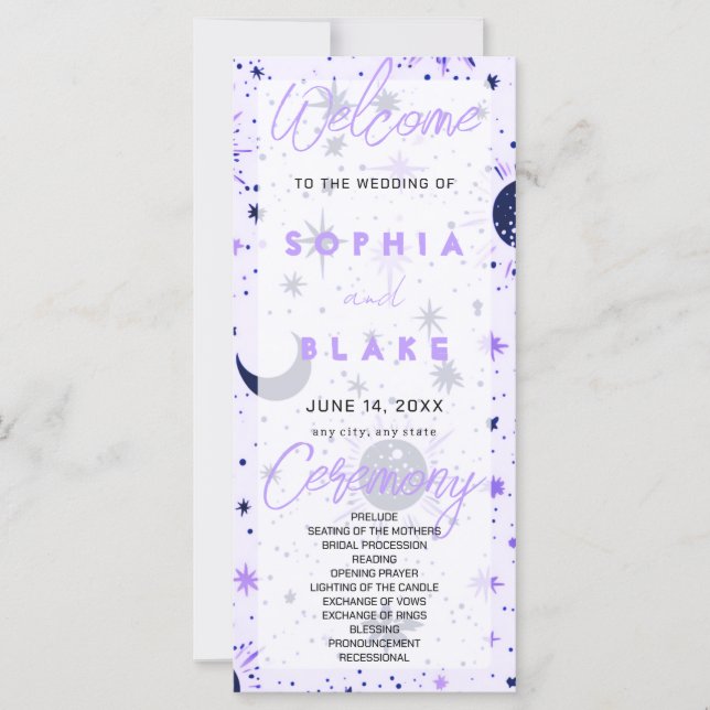 Black and Purple Celestial Wedding Program (Front)