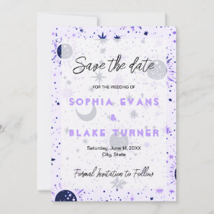 Black and Purple Celestial Wedding Save the Date  Invitation