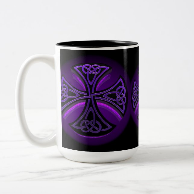 Black and Purple Celtic Cross Coffee Mug (Left)