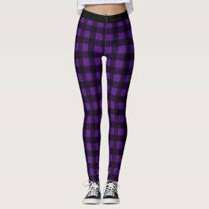 Black and Purple Check Buffalo Plaid Leggings