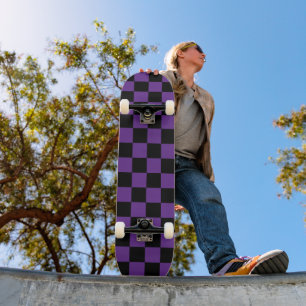 Black and Purple Checkered Print Skateboard