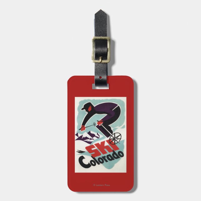 Black and Purple Clothed Skier Luggage Tag (Front Vertical)