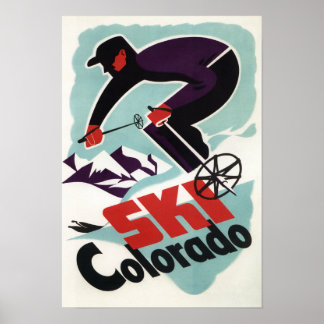 Black and Purple Clothed Skier Poster