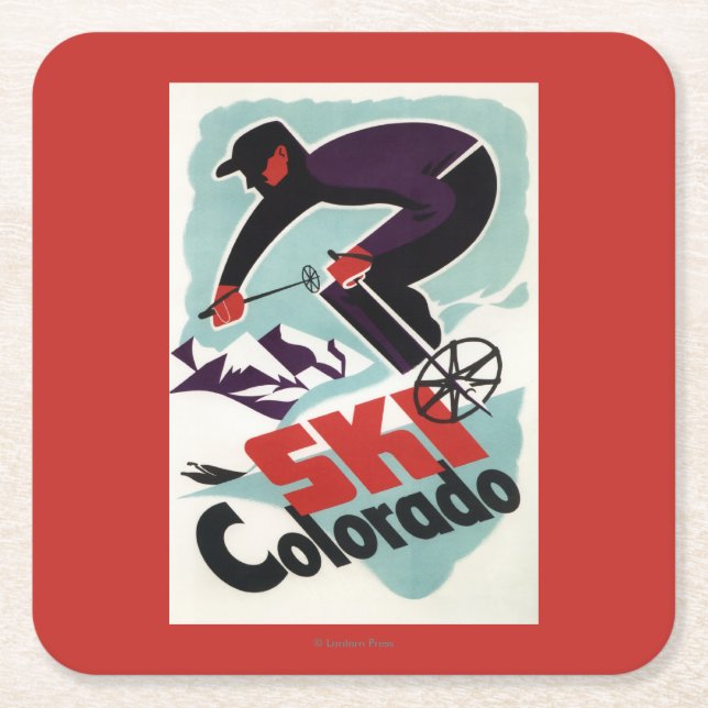 Black and Purple Clothed Skier Square Paper Coaster (Front)