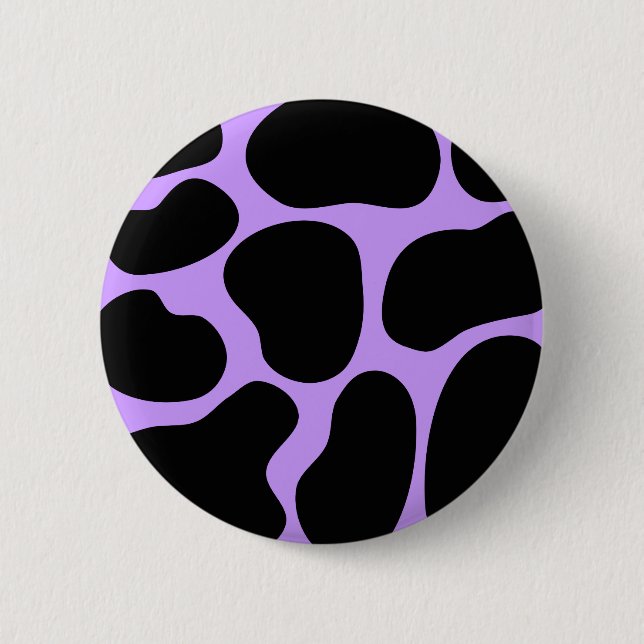 Black and Purple Cow Print Pattern. 6 Cm Round Badge (Front)
