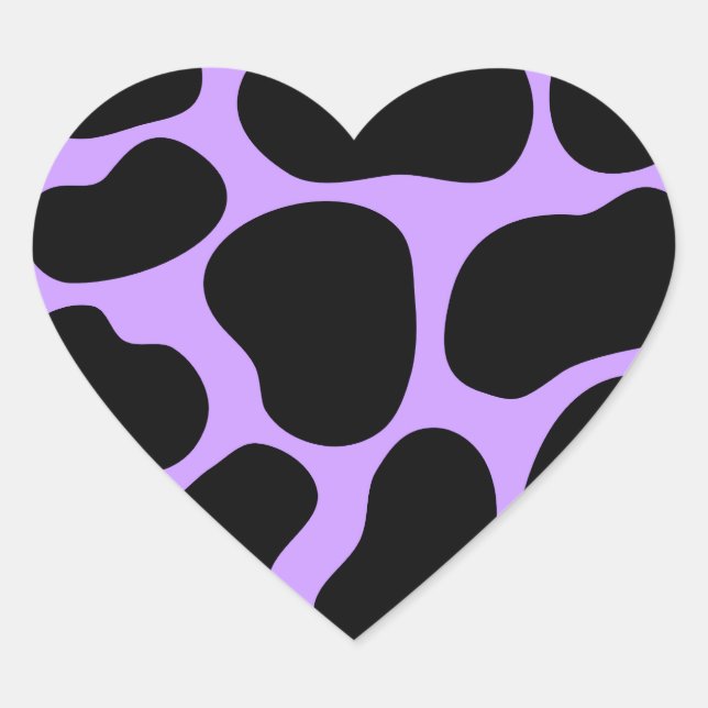 Black and Purple Cow Print Pattern. Heart Sticker (Front)