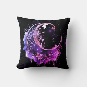 Black and Purple Crescent Moon Starry Halloween Cushion