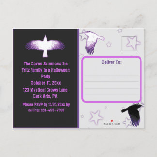 Black and Purple Crow Halloween Invitation Postcard