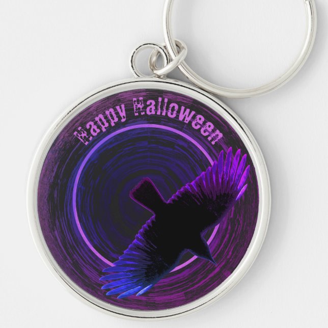 Black and Purple Crow Key Ring (Front)