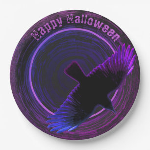 Black and Purple Crow Paper Plate