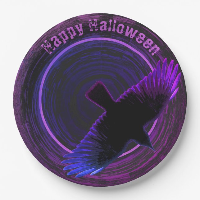 Black and Purple Crow Paper Plate (Front)