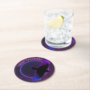 Black and Purple Crow Round Paper Coaster