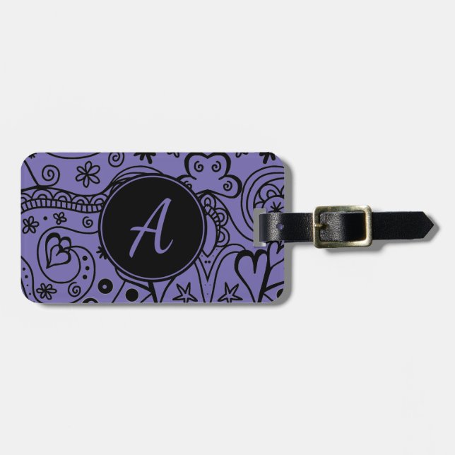Black and Purple Custom Monogram Luggage Tag (Front Horizontal)