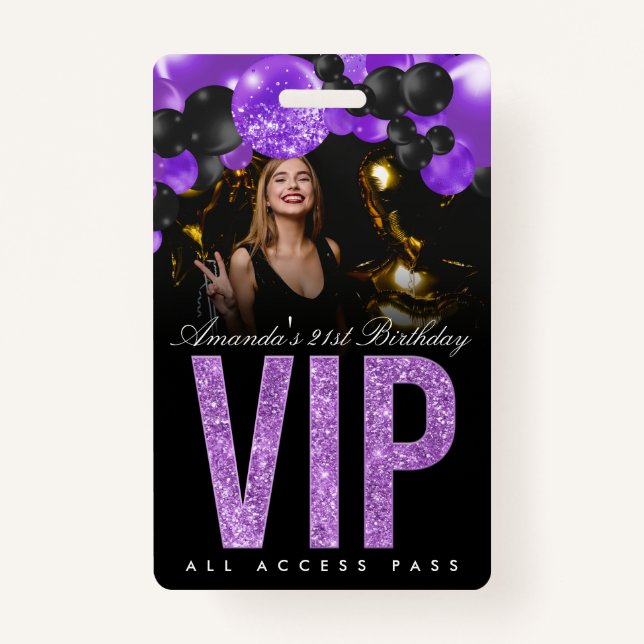 Black and Purple Customisable VIP All Access Badge ID Badge (Front)