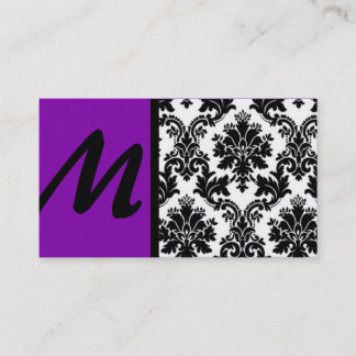 Black and Purple Damask Business Cards