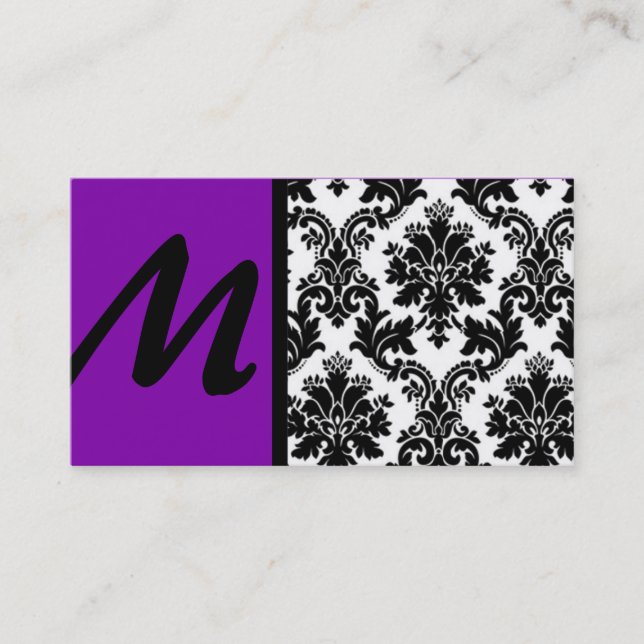 Black and Purple Damask Business Cards (Front)