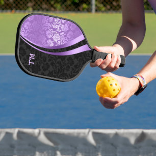 Black and purple damask pickle-ball paddle