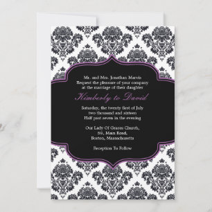 Black and Purple Damask Wedding Invitation
