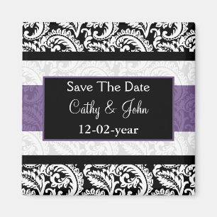 Black and Purple Damask Wedding Magnet